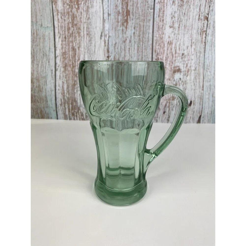 Coca-Cola Coke Glass w/ Handle Green Mug Libby Heavy Glass Vintage